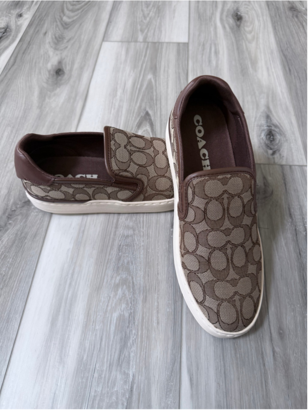 Coach Wells C4393 Signature Jacquard Slip On Sneakers Khaki Saddle Women’s 9